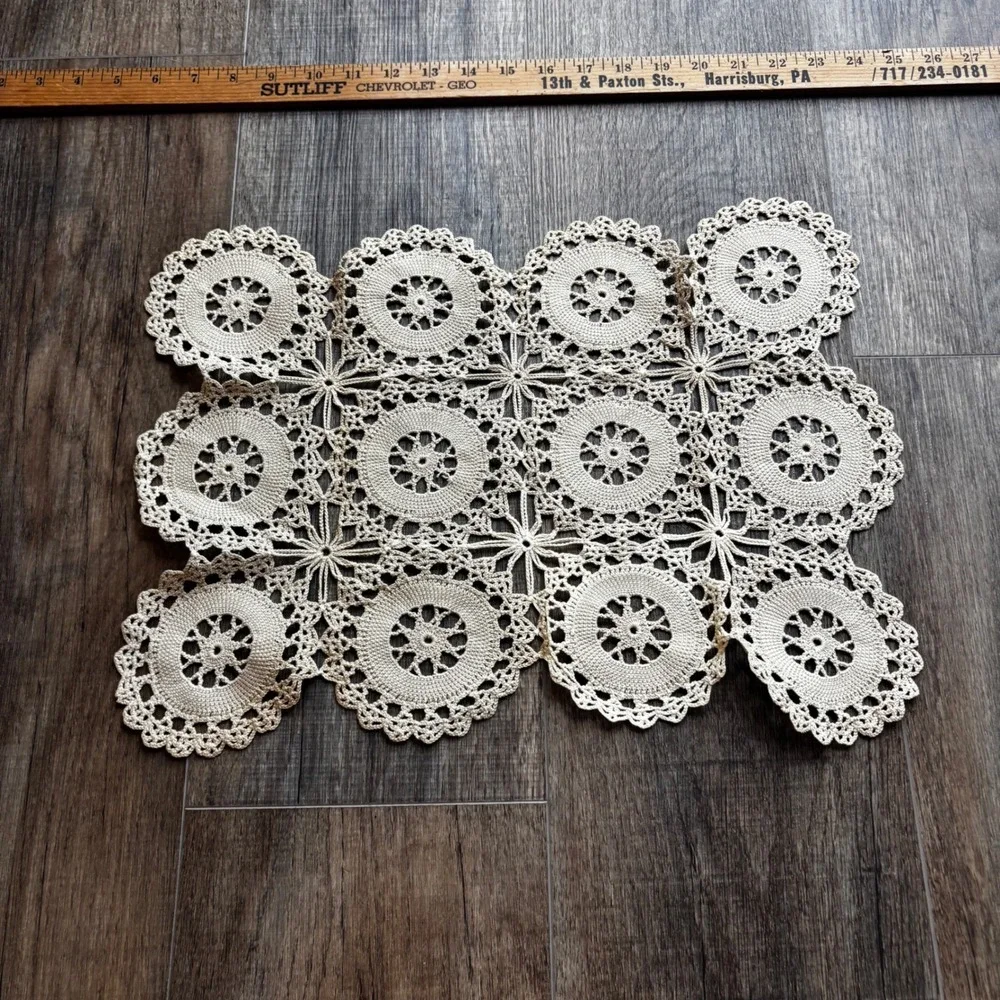 Vintage Handmade Crochet Lace Doily Lot 8pc Mixed Shapes Beige Cream Shabby Chic
